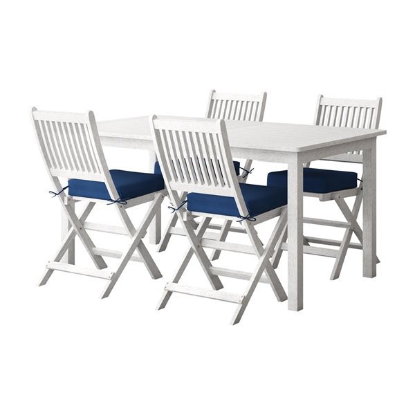 Corliving Miramar 5-piece White Hardwood Frame Patio Dining Set with Navy Blue Cushions Included