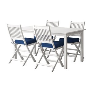 Ensemble de salle à manger pour l'extérieur en bois massif blanc Miramar avec coussin bleu inclus par Corliving, lot de 5