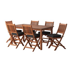 Ensemble de salle à manger pour l'extérieur en bois massif brun Miramar avec coussin noir inclus par Corliving, lot de 7