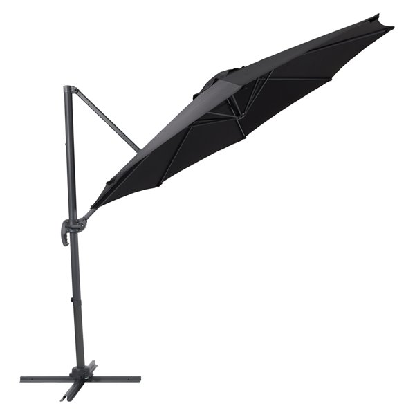 CorLiving Parasol de patio inclinable et déporté de 9,5 pi avec mât en aluminium, noir