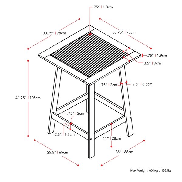 Table carré de style bistro pour l'extérieur Miramar par Corliving, 31 po l x 31 po L