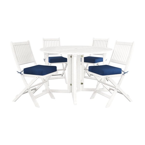 Corliving Miramar 5-piece White Hardwood Frame Dining Patio Set with Navy Blue Cushions Included