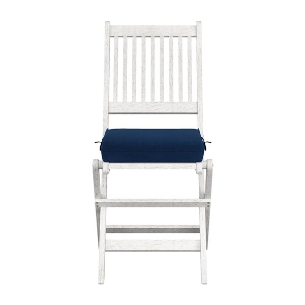 Chaises pliantes d'extérieur Miramar en bois massif blanchi, de CorLiving, coussins bleu marine, lot de 2