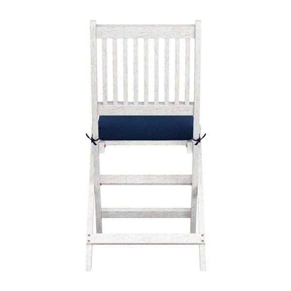 Chaises pliantes d'extérieur Miramar en bois massif blanchi, de CorLiving, coussins bleu marine, lot de 2