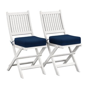 Chaises pliantes d'extérieur Miramar en bois massif blanchi, de CorLiving, coussins bleu marine, lot de 2