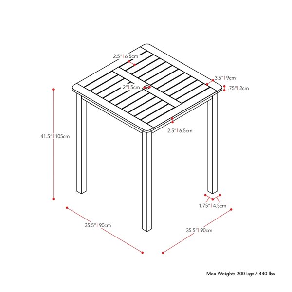 Table d'extérieur carré de style bar Miramar par Corliving avec trou pour parasol, 35 po l x 35 po L