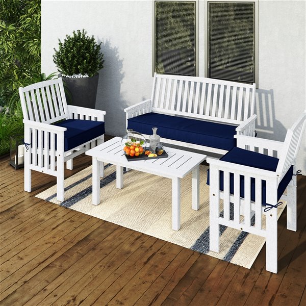 Corliving Miramar 4-piece Wood Frame Patio Conversation Set with Cushions Included