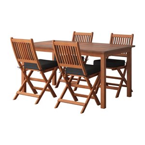 Ensemble de salle à manger pour l'extérieur en bois massif brun Miramar avec coussin noir inclus par Corliving, lot de 5