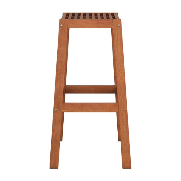 CorLiving Miramar Set Of 2 Brown Wood Stationary Bar Stool Chairs with Slat Seat