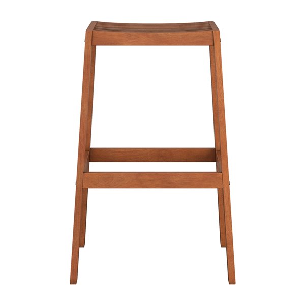 CorLiving Miramar Set Of 2 Brown Wood Stationary Bar Stool Chairs with Slat Seat