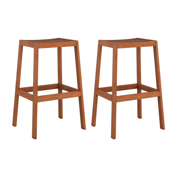 CorLiving Miramar Set Of 2 Brown Wood Stationary Bar Stool Chairs with Slat Seat