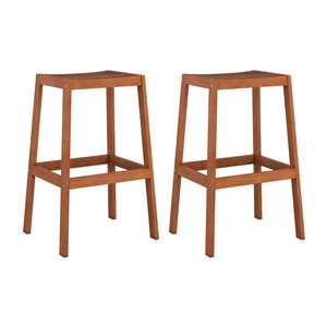 CorLiving Miramar Set Of 2 Brown Wood Stationary Bar Stool Chairs with Slat Seat