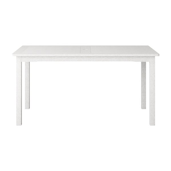 Corliving Miramar White Rectangle Outdoor Dining Table 59-in W x 35-in L with Umbrella Hole