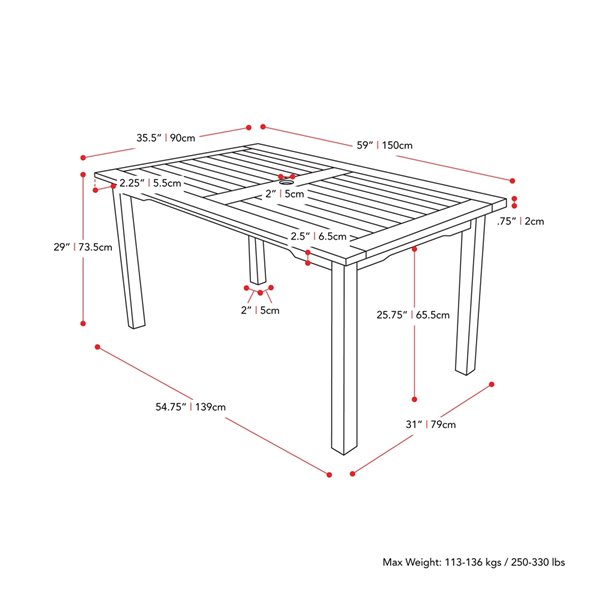 Corliving Miramar White Rectangle Outdoor Dining Table 59-in W x 35-in L with Umbrella Hole