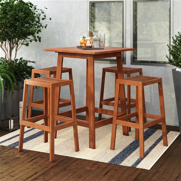 Corliving Miramar 5-piece Brown Hardwood Frame Bistro Patio Dining Set