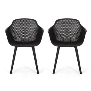Best Selling Home Décor Lotus Set Of 2 Black Plastic Stationary Dining Chairs with Solid Seat