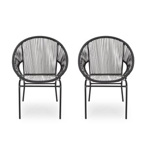 Best Selling Home Decor Nusa Set Of 2 Black Rattan Wood Stationary Conversation Chairs with Solid Seat