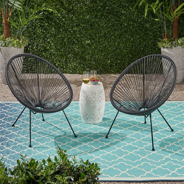 Best Selling Home Decor Anson Set Of 2 Black Rattan Wood Stationary Conversation Chairs with Solid Seat