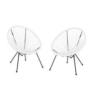 Best Selling Home Décor Anson Set Of 2 White Rattan Wood Stationary Conversation Chairs with Solid Seat