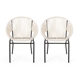 Best Selling Home Decor Nusa Set Of 2 White Rattan Wood Stationary Conversation Chairs with Solid Seat