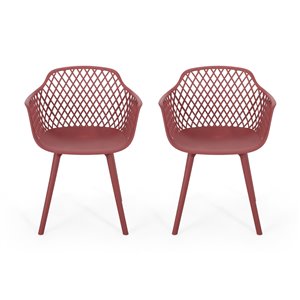 Best Selling Home Décor Poppy Set Of 2 Red Plastic Stationary Dining Chairs with Solid Seat