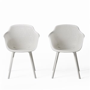 Best Selling Home Décor Lotus Set Of 2 White Plastic Stationary Dining Chairs with Solid Seat