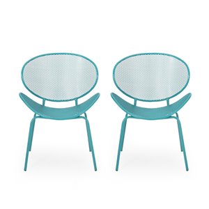 Best Selling Home Décor Elloree Set Of 2 Matte Teal Metal Stationary Dining Chairs with Solid Seat