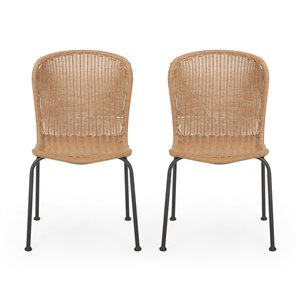 Best Selling Home Decor Spinnaker Set Of 2 Light Brown Rattan Wood Stationary Dining Chairs with Solid Seat