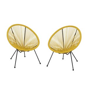 Best Selling Home Décor Anson Set Of 2 Yellow Rattan Wood Stationary Conversation Chairs with Solid Seat