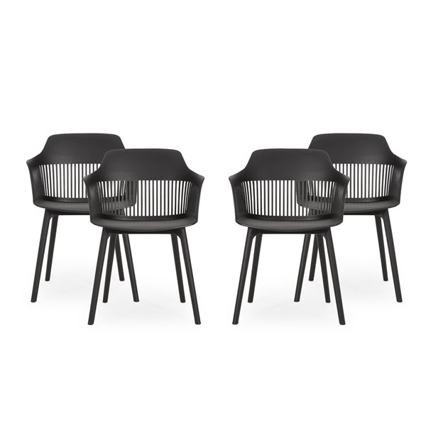 Black Plastic Stationary Dining Chairs, Plastic Dining Chairs Set Of 4