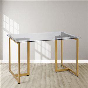 Table de salle à manger rectangulaire fixe Slip standard (30 po H) par FurnitureR, plateau en composite et base de métal dor