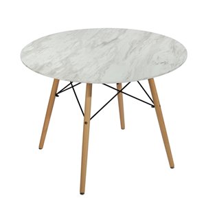 Table de salle à manger ronde fixe Chad de taille standard (30 po H) par FurnitureR, plateau en composite et base en chêne