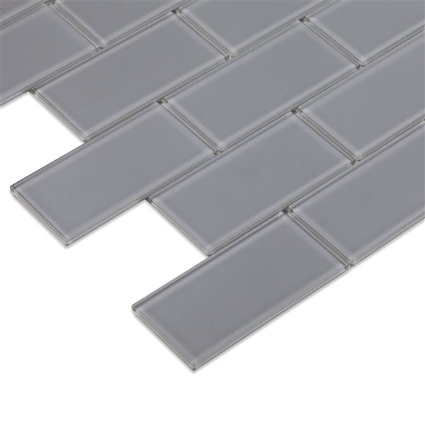 Tuiles autocollantes Brunello 2x plus rapide de 12 po x 12 po en verre par Speedtiles, pqt de 6, gris