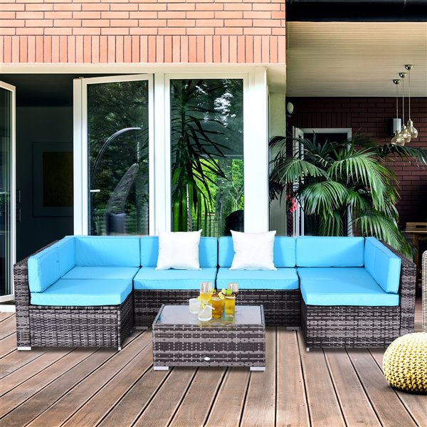 Outsunny 7-Piece Metal Frame Patio and Wicker Conversation Set With Cushion(s) Included