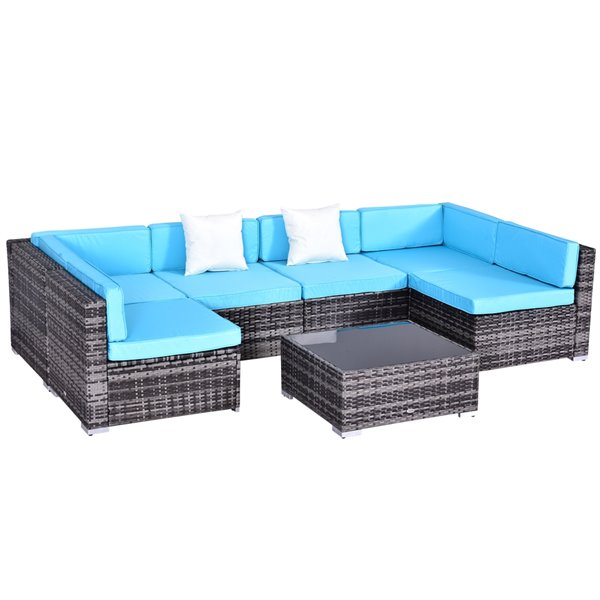 Outsunny 7-Piece Metal Frame Patio and Wicker Conversation Set With Cushion(s) Included