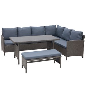 Ensemble de canapés 4 pièces en osier à structure de métal  Outsunny avec coussin gris