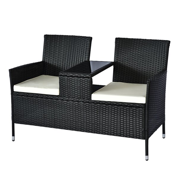 Image of Outsunny | Double Chair Rattan Outdoor Loveseat With Black Wicker Frame - Cushions Included | Rona