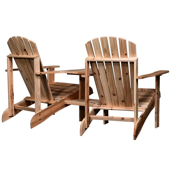 Outsunny Double Adirondack Chair Outdoor Loveseat and Brown Frame Set