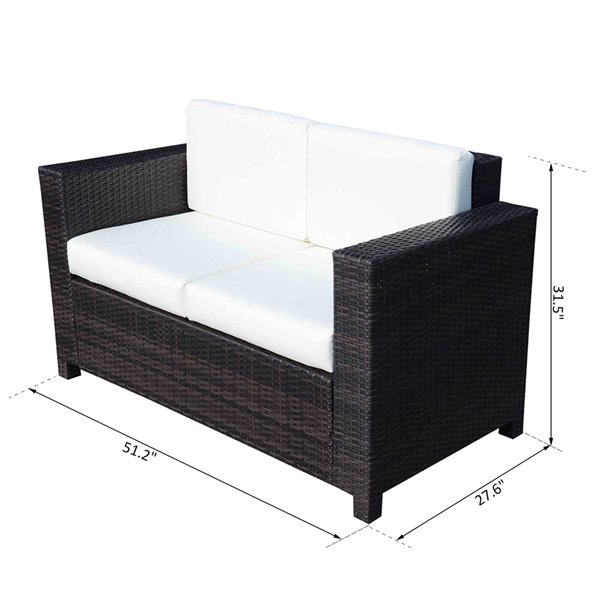 Outsunny Wicker Outdoor Loveseat with Brown Wicker Frame and White Cushions