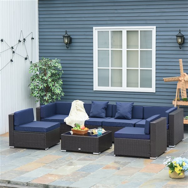 Outsunny 7 Piece Wicker and Metal Frame Patio Conversation Set