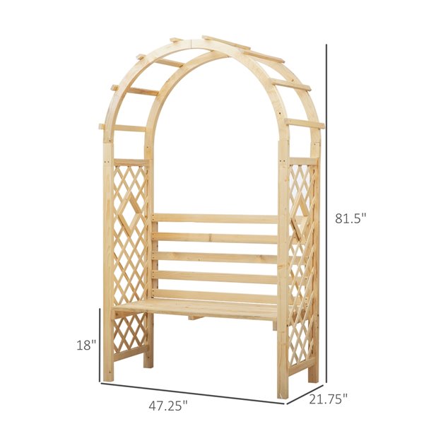 Banc de jardin bois naturel Outsunny treillis forme d'arche 47 l. x 82 po h.