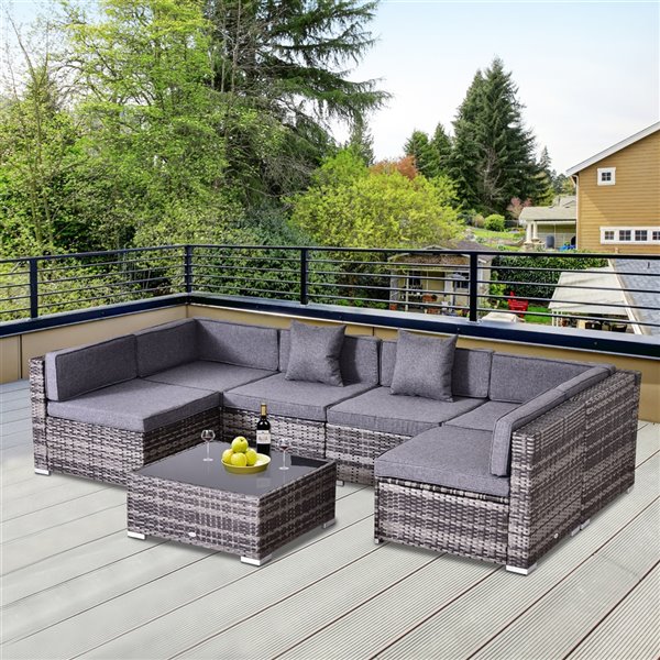 Outsunny 7-Piece Metal Frame Grey Patio Conversation Set With Cushion(s) Included