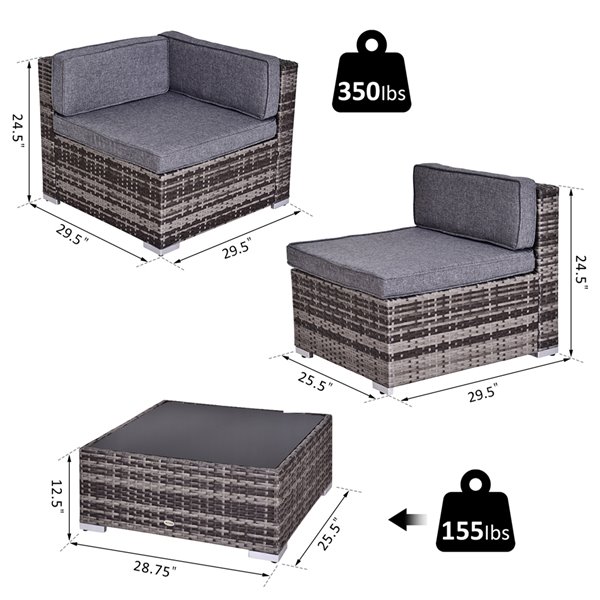 Outsunny 7-Piece Metal Frame Grey Patio Conversation Set With Cushion(s) Included