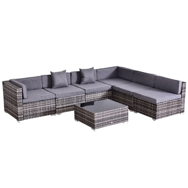 Outsunny 7-Piece Metal Frame Grey Patio Conversation Set With Cushion(s) Included