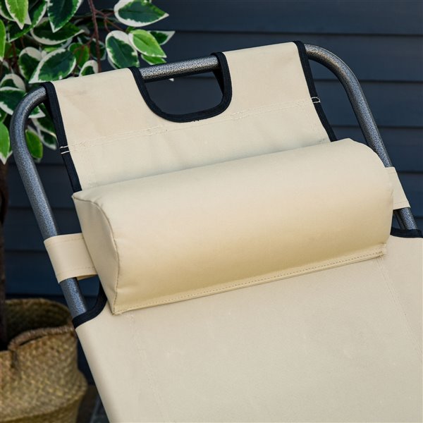 Outsunny  Black Stackable Metal Stationary Folding Chaise Lounge Chair with Beige Solid Seat