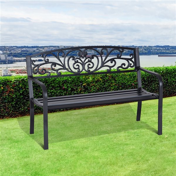 Outsunny 50-in W x 34.3-in H Black Blossoming Pattern Garden Decorative Bench