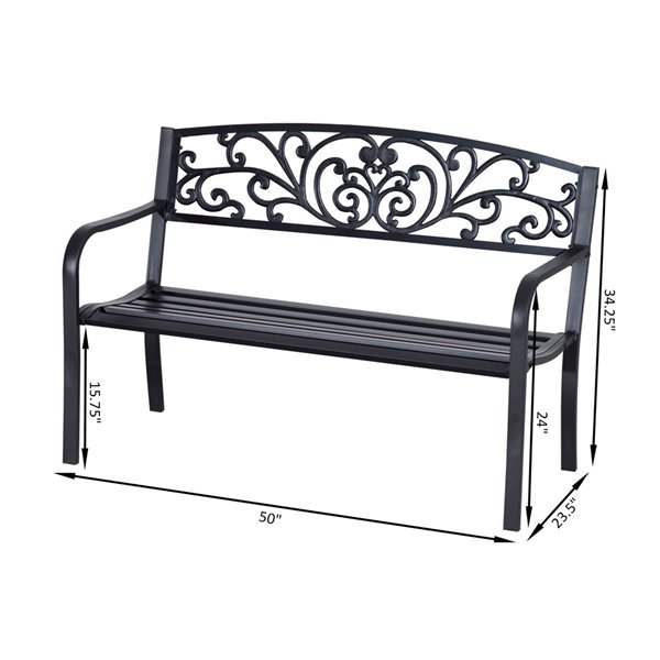 Outsunny 50-in W x 34.3-in H Black Blossoming Pattern Garden Decorative Bench