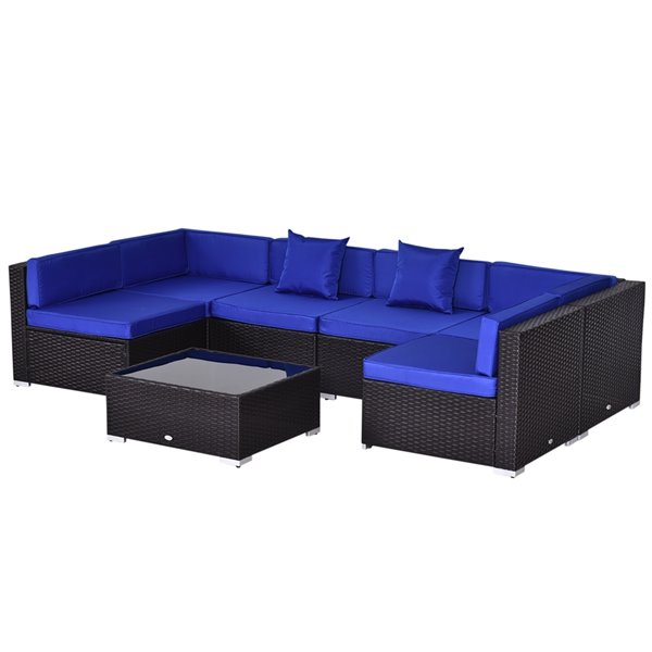 Outsunny 7 Piece Metal Frame Blue Patio Conversation Set With Cushion S Included 860 020bu Rona - Metal Frame Patio Conversation Set With Cushions