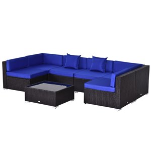 Outsunny 7-Piece Metal Frame Blue Patio Conversation Set With Cushion(s) Included