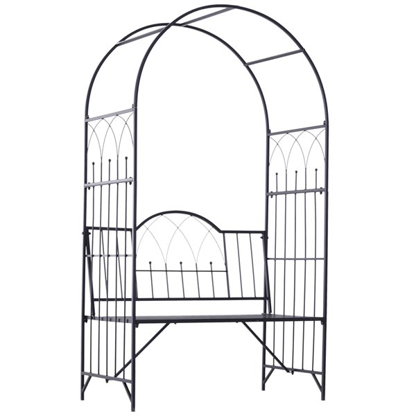 Outsunny 47.25-in W x 81.5-in H Brown Garden Bench with Wooden Arch Trellis  84B-470